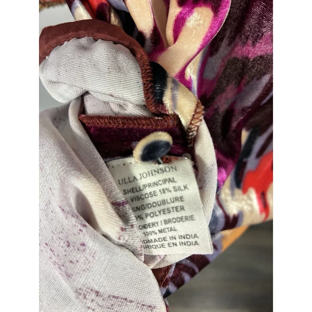 ULLA JOHNSON Size 2 Multi Color Velour Abstract Floral Beaded Blouse Boho